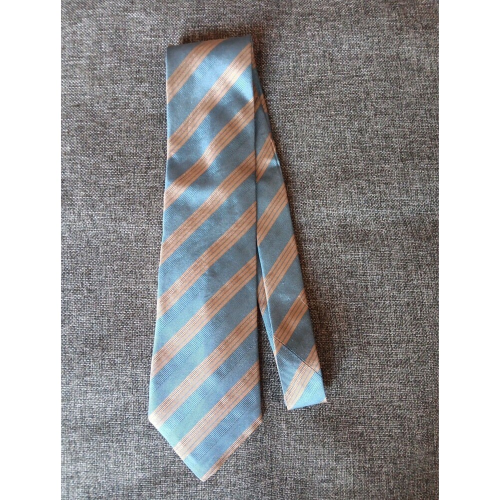 Tie 70s 80s 90s Y2K Mens XMI silk Blue Beige Stripe 4 Wide 60 Long